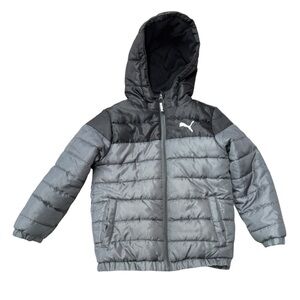 Boys Puma Charcoal and Light Gray Hooded lined puffer Jacket Size 6